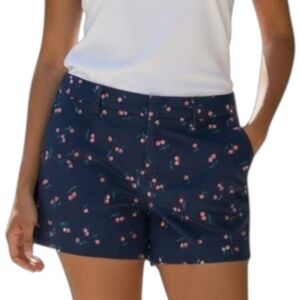 Cynthia Rowley Chino Shorts Navy Blue Cherry Print Cotton Stretch Size 12